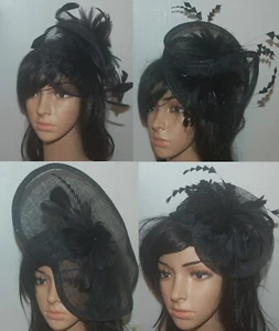 Fascinator Headpiece Brautschmuck Feder Feather Reifen Sinamay schwarz weiß - Bild 1 von 23