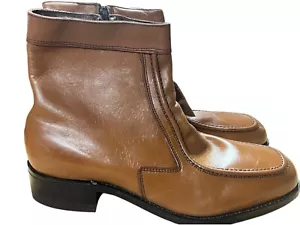 Sz 9 D NOS Mens Vtg 70s Beatle Boots Leather Steel Toe Side Zip Chelsea Shoes - Picture 1 of 18