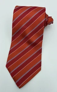HUGO BOSS Men's 100% Silk Necktie ITALY Designer Striped Orange/ Red EUC - Picture 1 of 6