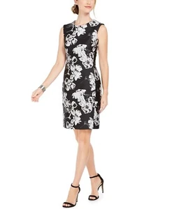 N Natori Metallic Floral Jacquard Classy Sheath Dress - Sz 16 - Black / White - Picture 1 of 3