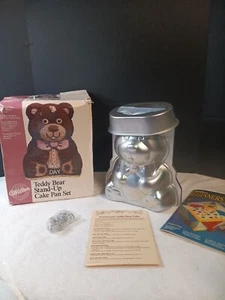 Teddy Bear Stand-Up Cake Pan Set 1986 Wilton Happy Bear Day Aluminum With Box - Picture 1 of 9