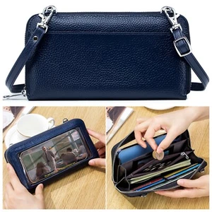 Touch Screen Clutch Wallet Cowhide Leather Phone Handbag Crossbody Shoulder Bags - Picture 1 of 15