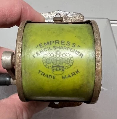 Vintage Empress Brand Pencil Sharpener - Green Celluloid & Metal - Japan - Image 1 of 4