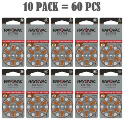 60 x Size 312 Rayovac Extra Advanced Hearing Aid Batteries - 10pk 60pc - Image 1 of 3