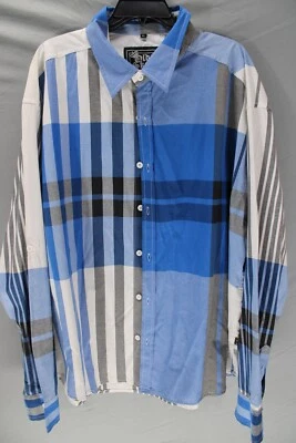 Camisa Old Skool Abotonada Manga Larga Algodón Mezcla Poliéster Azul Blanco Talla 4XL Foto 1 de 4