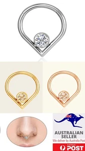 316L Hinged 16g Waterdrop Clicker Septum Ring PVD Lip Ear Nose Body Piercing 1pc - Picture 1 of 4
