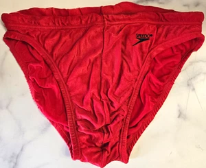 Vintage Speedo Mens Swim Brief Bikini 30 Red Logo Lined Retro Drawstring 70s 80s - Picture 1 of 8