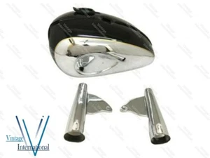 Para BSA A65 Thunderbolt Tanque de Gas Combustible Negro Y Cromo Con Juego de Horquillas Nuevo - Imagen 1 de 7