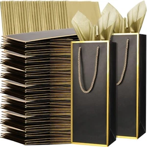 TaoBary Black Wine Gift Bags and Gold Wrapping Paper Set Wine Bags for Wine B... - Picture 1 of 7