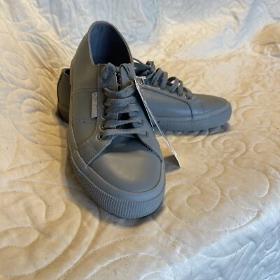 Superga 2750 FGLU Light Grey Lace-Up Leather Sneaker Size EU 41.5 US 10M $90 - Image 1 of 4