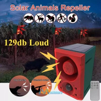Solar Sound & Light Alarm Motion Sensor 129dB Outdoor Dog Barking Security Siren