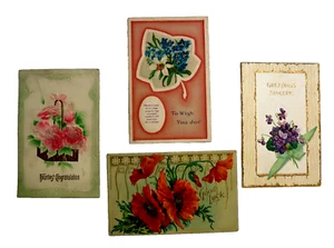 Edwardian Ära Postkarte Lot 4 gebraucht geprägt Blumen viel Glück Glückwunsch - Bild 1 von 11