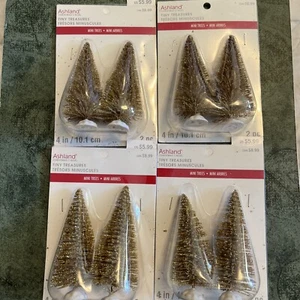 8 Pc Set Tinsel Miniature Christmas Trees Gold 4” Dollhouse or Decor Crafts - Picture 1 of 3