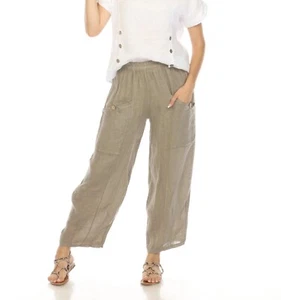 Flair Flaunt Taupe ELASTIC WAIST WIDE LEG LINEN PANT WITH POCKETS NWT $85 - Picture 1 of 4