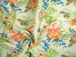Bedruckter Liverpool Strukturstoff Stretch creme gelb pfirsich türkis Blumen K305 - Bild 1 von 1