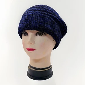 Slouch Beanie Unisex Adult OSFM Blue Handmade Oversized Knit Bohemian Streetwear - Bild 1 von 11