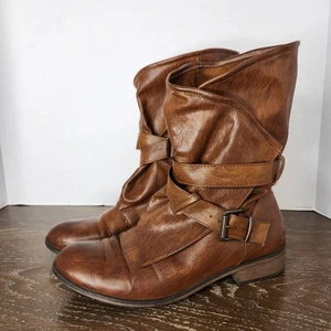 Pierre Dumas Women's Whiskey Brown Biker Retro City Buckle Strappy Boots Size 9 - Picture 1 of 14