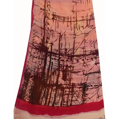 Velo envolvente estampado georgette puro estola larga Dupatta marfil/rosa vintage sánscrito Foto 1 de 4