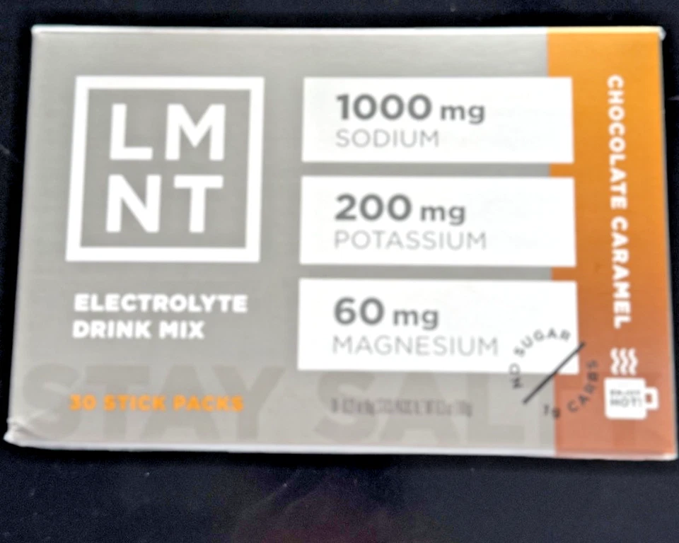 LMNT Cero Azúcar Electrolitos CHOCOLATE CARAMELO Sal Bebida Mezcla 30 Palitos EXP 2/26 Foto 1 de 3