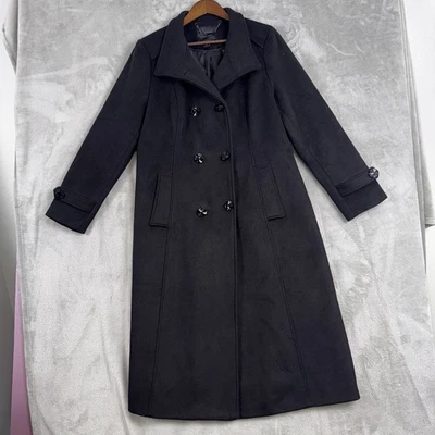 Casaco longo de inverno Escalier feminino mistura de lã tamanho G peito duplo turfa - Imagem 1 de 4