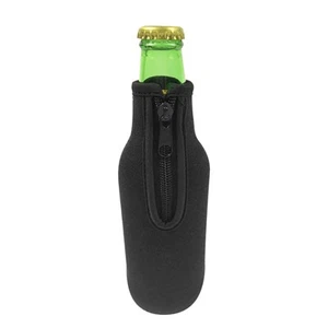 Black)Fashion Solid Colors Beer Bottle Sleeve With Zipper Beverage Bottles AG - Picture 1 of 9