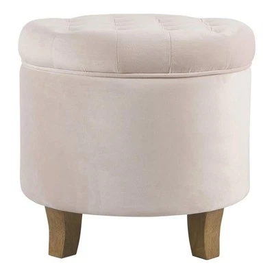 Pemberly Row Round Transitional Wood and Velvet Storage Ottoman in Pink - Image 1 of 4