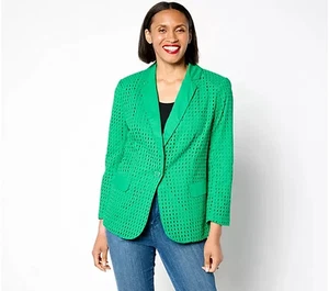 Susan Graver Cotton Notch Collar Bracelet Sleeve Blazer Clover X-Large A647451 - Picture 1 of 1
