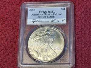 2003 1 $ American Silver Eagle PCGS MS 69 | American Heroes Edition Jessica Lynch - Bild 1 von 2