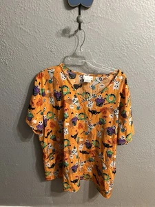 ScrubStar Scrub Top Woman's Orange Halloween Size 3XL - Picture 1 of 6