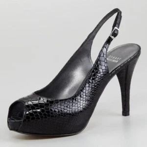 Womens Stuart Weitzman Inslinky Snake Embossed Peep Toe Slingback Pumps Size 10 - Picture 1 of 12
