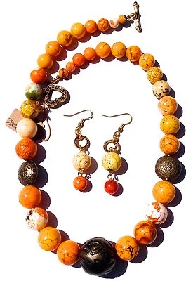 COLLAR DE 20" LARGO CON ESTILO TURQUESA HECHO A MANO CON PENDIENTES A JUEGO Foto 1 de 4