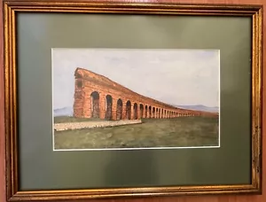 Quadro acquerello vintage rovine italiane architettura romana firmato - Foto 1 di 5