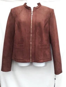 NEU Tommy Hilfiger Wildlederimitat Größe 8 Damen Jacke Blazer Braun Reißverschluss Neu mit Etikett - Bild 1 von 9