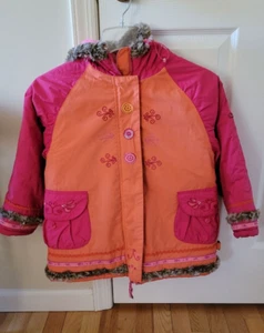 Souris Mini Girls 6X Winter Jacket in Orange and Pink Good Pre-Loved Condition - Picture 1 of 14