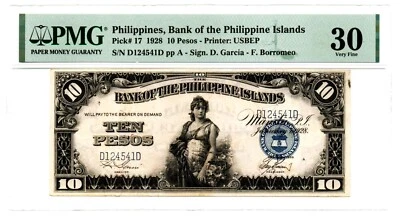 Philippines 1928 10 Pesos Bank of the philippines Islands Note Pick-17 PMG VF30 - Image 1 of 2