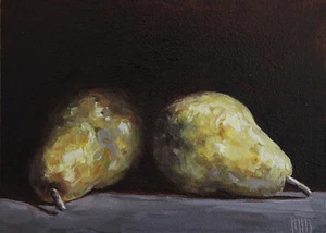 Pears Still Life Painting, ORIGINAL Kitchen art, Small fruit oil painting, 5x7in - Picture 1 of 5