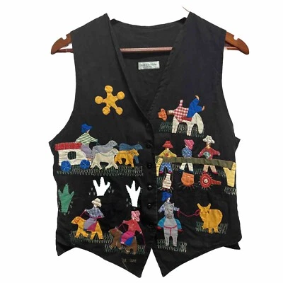 Vintage Handmade Folk Applique Frog A La Peche Cowgirl Vest Embroidered Medium - Image 1 of 4