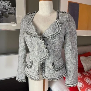 * Joana Baraschi Tweed Shapely Blazer in Gray Fringe Edges Designer US 2 - Picture 1 of 8