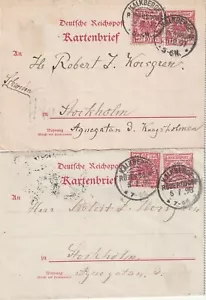 ALEMANIA/REICH: Lote 2 cartas Kalkenberge a Suecia 1897-98. - Imagen 1 de 1