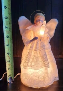 Vintage 9.5" Porcelain Christmas Tree Topper Angel Light White - Picture 1 of 11