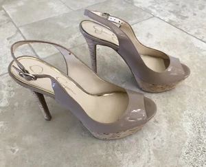 Jessica Simpson Tacey Beige Nude Platform Slingback Cork Heels Size 8M - Picture 1 of 8