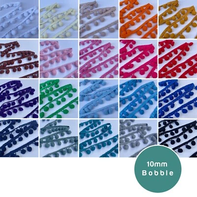 Pom Pom Trim Trimming Sewing Craft 10mm Bobble Fringe 10mm Pompom | per Metre - Image 1 of 2