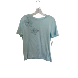 Neu mit Etikett Talbots Oberteil mit Blumenapplikation lässiges Baumwoll-T-Shirt Kurzarm Größe S - Bild 1 von 6