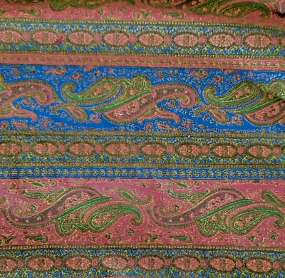 Полосатая хлопчатобумажная ткань с принтом пейсли для лоскутного одеяла вес 3 3/4 ярда на 42 дюйма синий розовый - Изображение 1 из 2