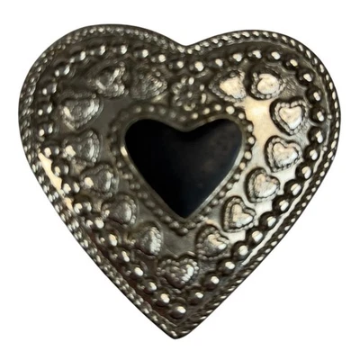 Hebilla de cinturón vintage corazón tono plata metal negro 2-3/8" para mujer retro occidental Foto 1 de 4