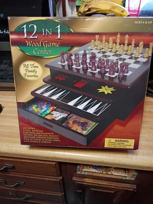 12 in 1 Wood Cardinal Game Center Set Chess Backgammon Chinese Checkers Mancala - Image 1 of 4