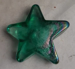 Robert Held Art Glass Canada Iridescent Blue Green Star Paperweight 3" Signed - Picture 1 of 5