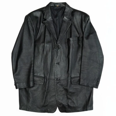 Abrigo Chaqueta Blazer De Colección J. FERRAR Para Hombres Cuero Negro Talla L Fecha Noche y2k Años 90 Foto 1 de 4