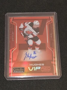 2020-21 UD O-Pee Chee Platinum Jack Hughes VIP Rouge Red Achievement Auto 10/10 - Bild 1 von 2