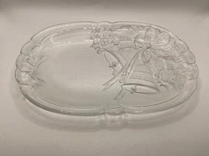 Vintage Mikasa Clear Crystal Holiday Bells Oblong Plate Serving Platter 10 1/4 - Picture 1 of 4